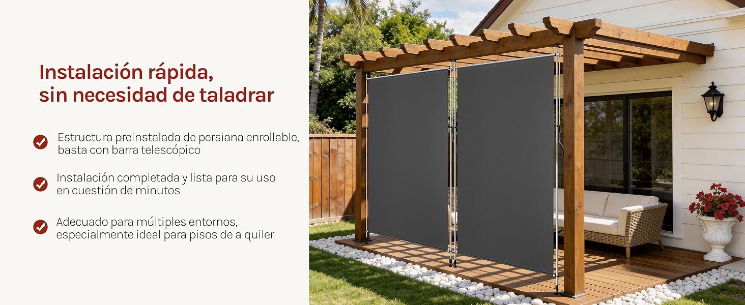 El texto dice «Imagen 5». Estructura de pérgola o patio exterior con material de protección oscura y marco de madera contra una pared blanca.