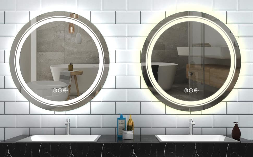 round led lighted bathroom mirror illuminated dimmable