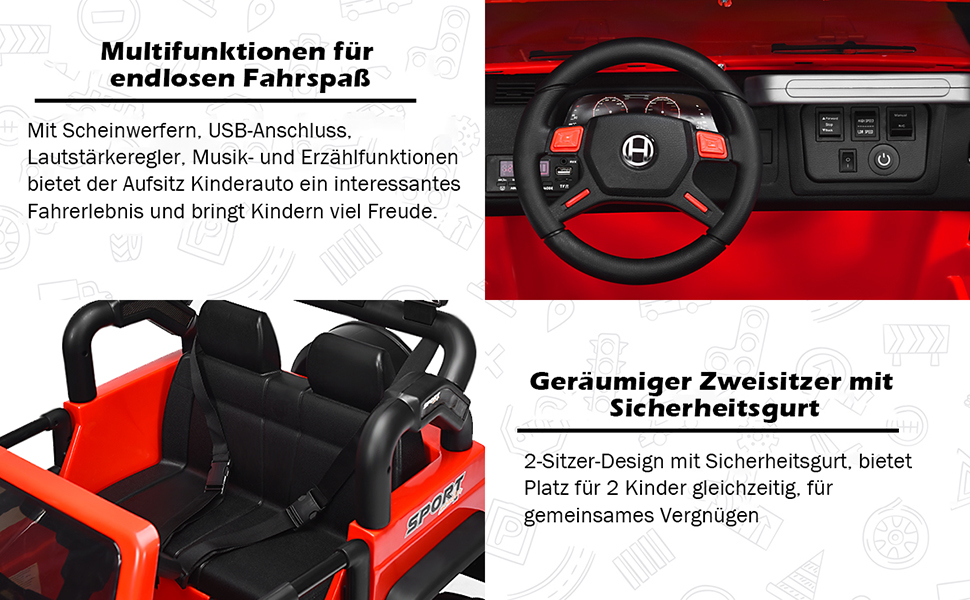 Kinder Elektroauto 2 Sitzer mit 2,4G-Fernbedienung