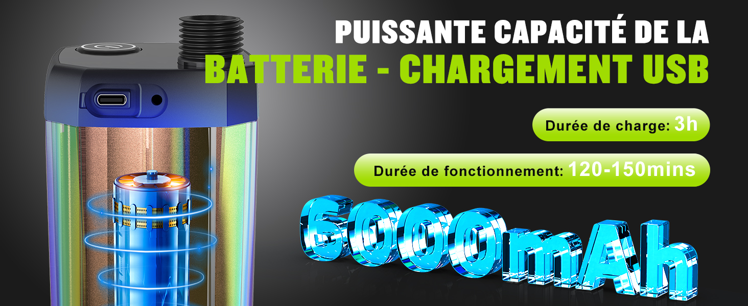 Appareil électronique avec capacité de chargement USB avec texte illuminé en bleu.