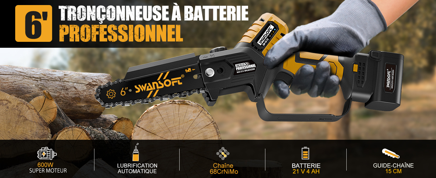 SWANSOFT Tronçonneuse à batterie de qualité professionnelle