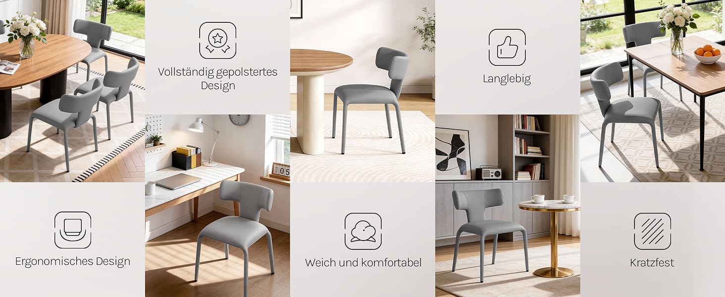 Mehrere Ansichten eines modernen Home-Office-Schreibtisches mit weißer Oberfläche, die verschiedene Blickwinkel und Konfigurationen der Arbeitszimmermöbel zeigt.