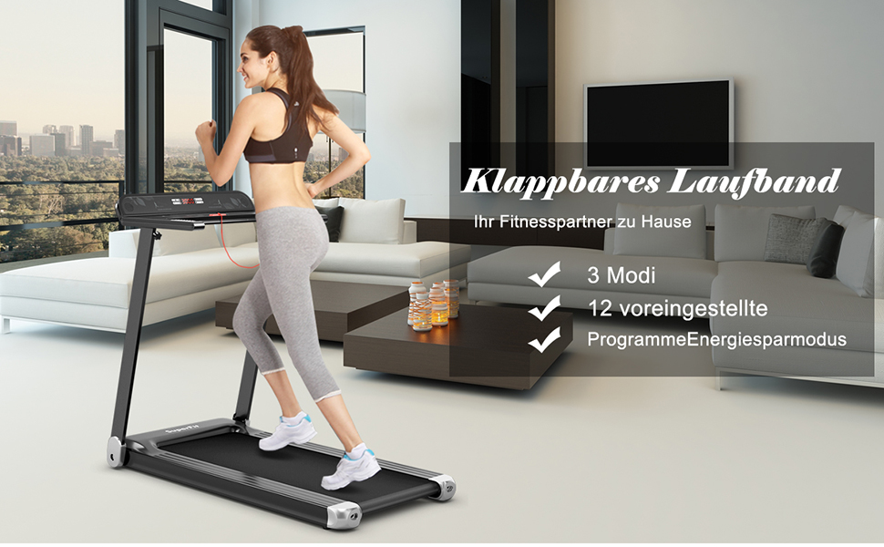 Elektrisches Laufband App-kontrolliert | Bluetooth | 3 Modi LED Display | klappbar 
