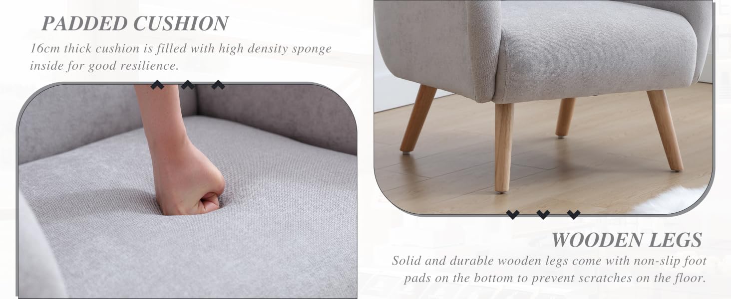 Gray padded cushion with high-density sponge interior.