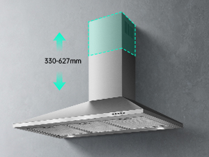 Hotte de cuisine ou système de ventilation moderne et élégant fixé au mur de la cuisine, avec un design blanc minimal avec des accents métalliques.