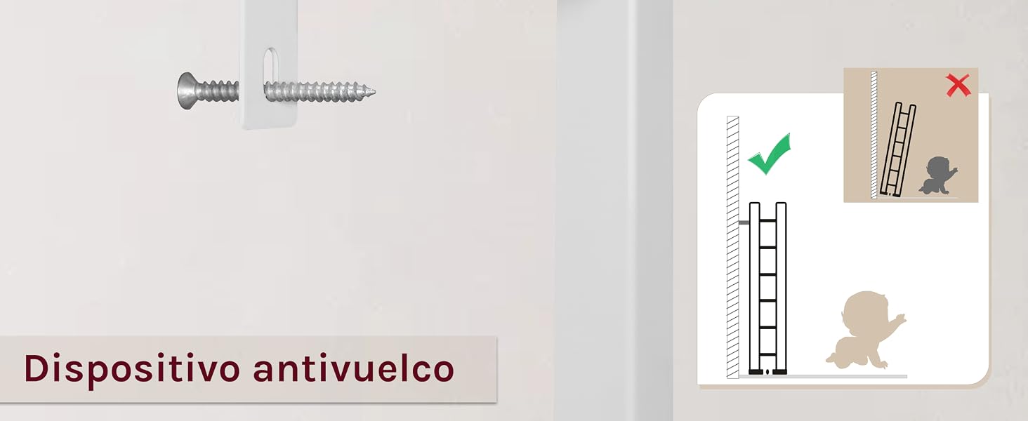 para la seguridad de los muebles. Muestra los tornillos, el soporte de montaje y el diagrama de instrucciones para una instalación adecuada