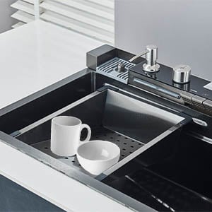 Single Bowl Kitchen Sink Waterfall Single Sink Filtered Water Faucet Workstation Kitchen Sink