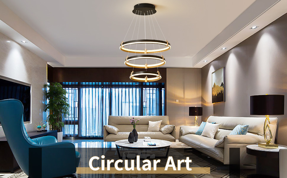 Siittoo Modern LED Chandelier, 90W Dimmable Modern LED Black Pendant Light