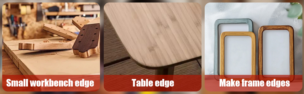 Instructional diagram showing three edge types for woodworking: 'Small workbench edge', 'Table edge', and 'Make frame edges'.
