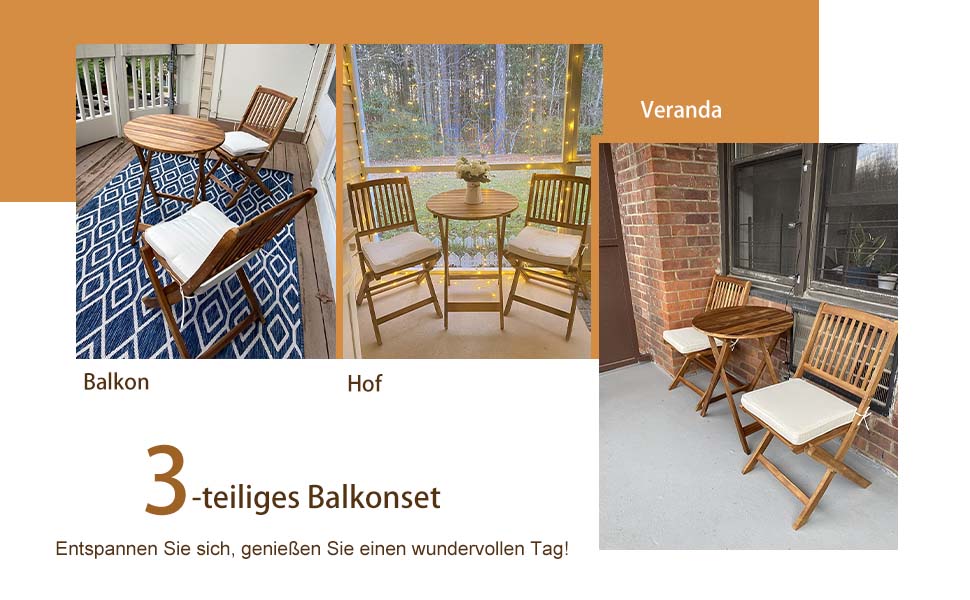 Bistrostuhl set 3-teiliges tisch set terrassen stuhl klappbar holzstuhl