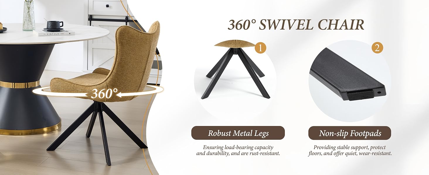 Text reads '360° SWIVEL CHAIR'. Multiple marketing images of a modern accent chair showing different angles and features, similar to Image 1.