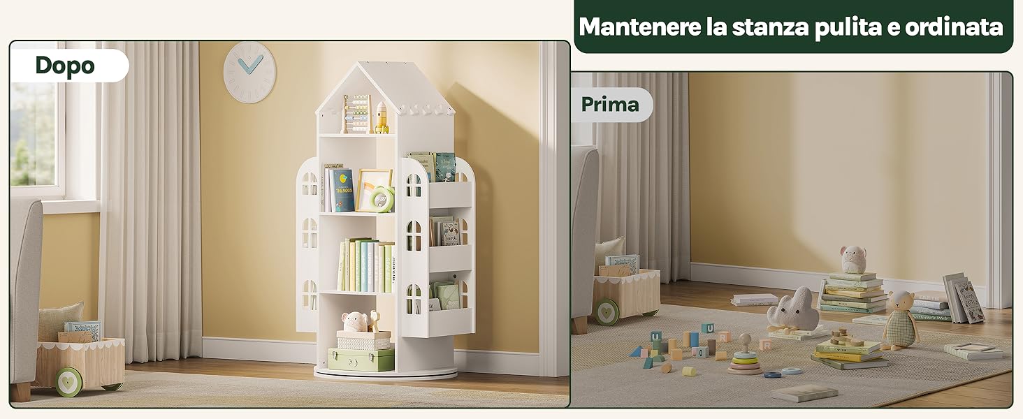 WOLTU Libreria Da Parete Per Bambini, 3 Mensole Per Cameretta, Porta Libri E Giocattoli, Libreria Sospesa In Pino E MDF, Bianco