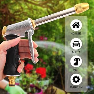 Pistola de riego de metal para jardín con manguera