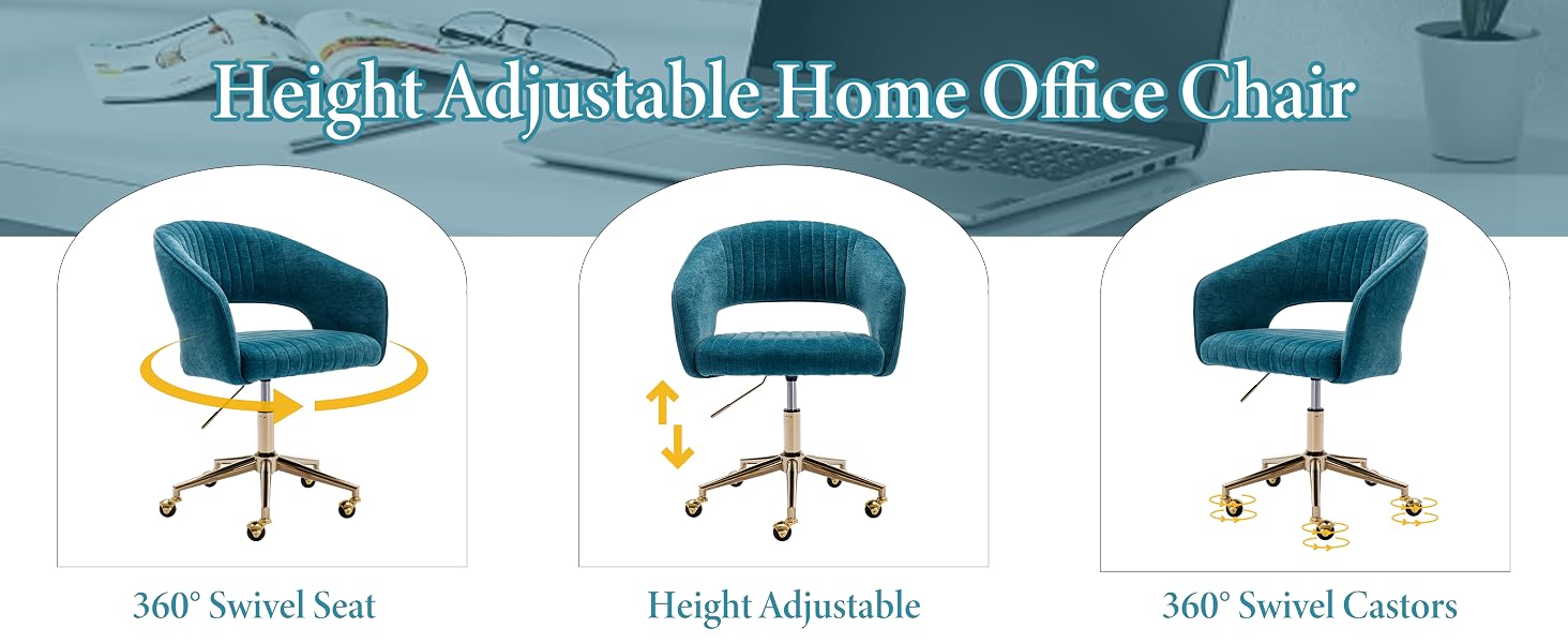 Height adjustable home office chair with teal upholstery.