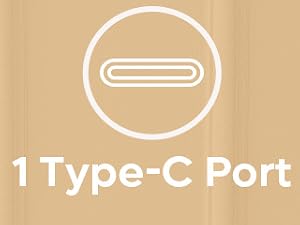 Le texte montre des icônes pour 'Éclairage LED', 'Port USB', 'Port Type-C', '4.7/5'. Table blanche avec éclairage intégré, présentée dans un salon avec une plante et une capacité de charge d'appareil.