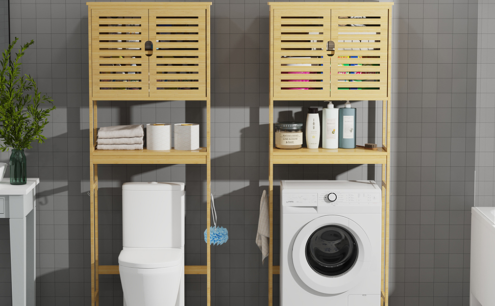 UNHO Mobile Sopra Lavatrice Bagno Mobile Sopra WC in Bambù Scaffale Salvaspazio con Ripiani Mensole