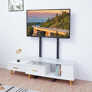 Meuble TV - Pied pour trépied TV - Bois avec verre - Réglable en hauteur  jusqu'à 125 cm - Support TV - Achat & prix