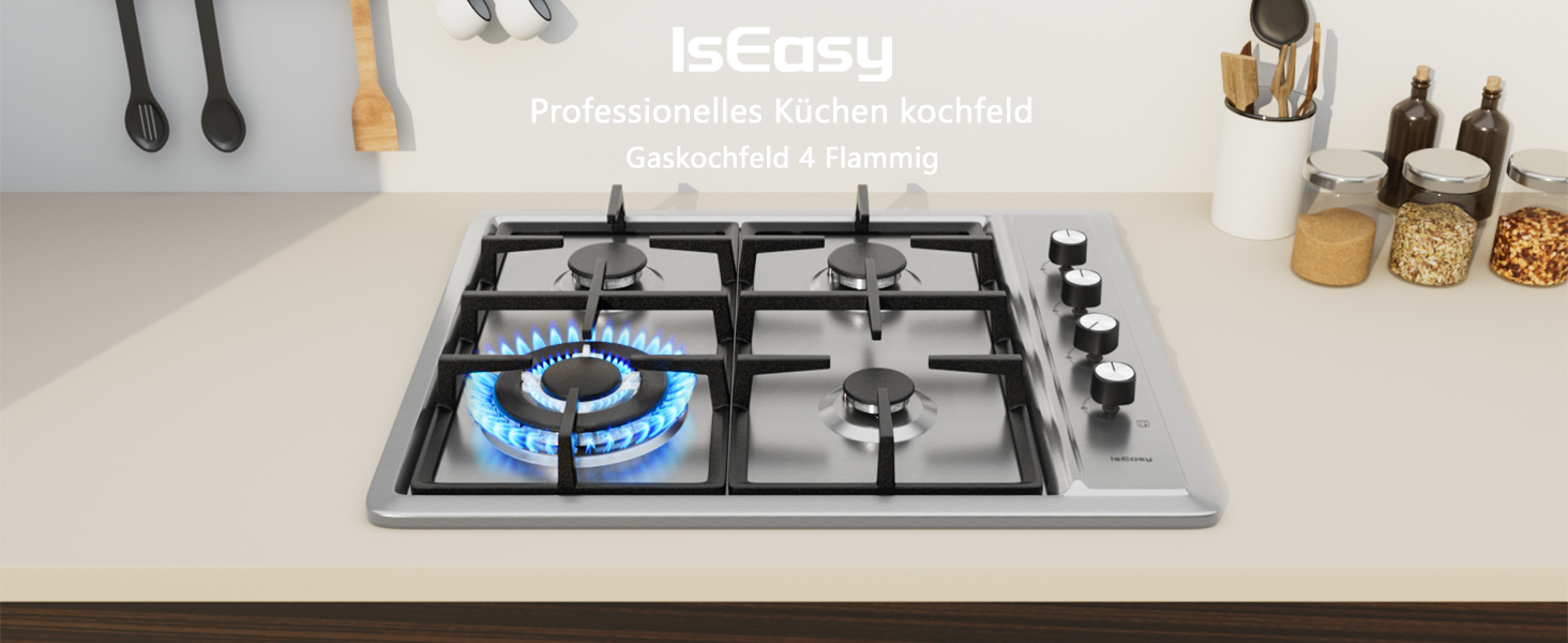 IsEasy 4 Zonen Edelstahl Gaskochfeld 