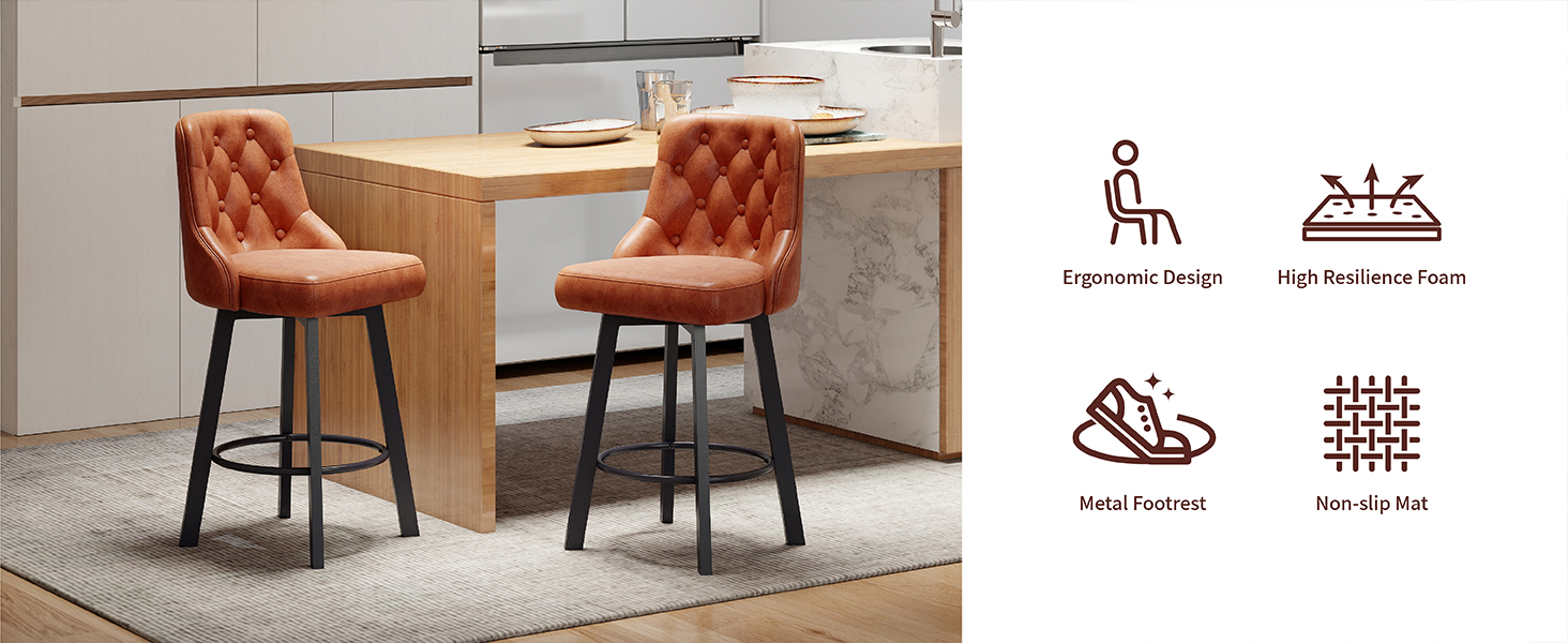 Restaurant or dining space interior featuring orange leather chairs and wooden tables, with icons showing dining and seating symbols.