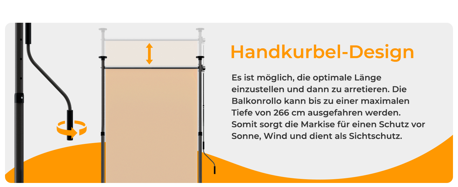 Der Text lautet „Handkurbel-Design“. Technisches Diagramm, das die manuelle Kurbelkonstruktion mit numerischen Abmessungen und Anmerkungen in deutscher Sprache zeigt, einschließlich einer Abbildung des Schutzmechanismus.