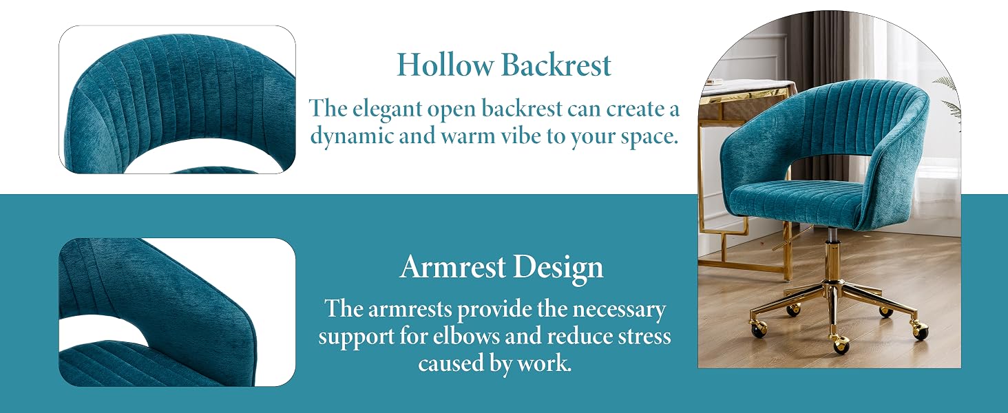 Teal velvet accent chair with hollow backrest and armrests.