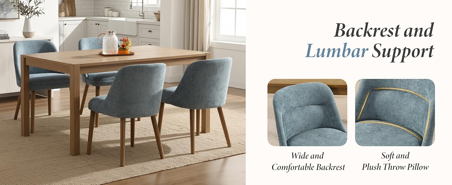 Text reads: 'Lumbar Support' and 'Backrest and'. Product images showing gray cushioned chair support features in living room setting.