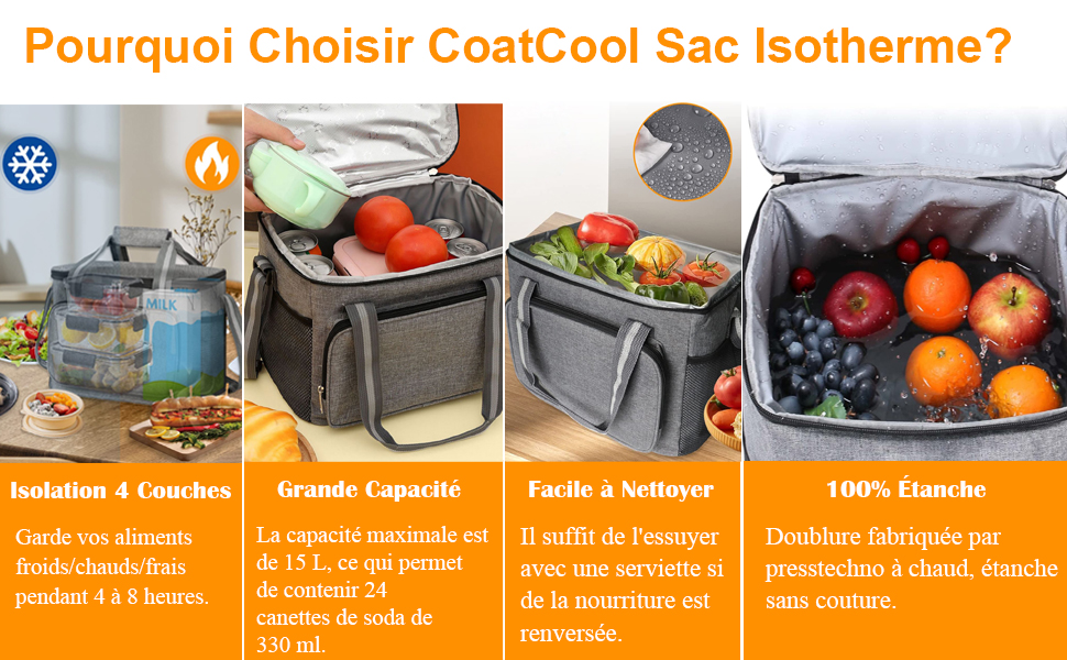 DIVCHI Borsa Termica Pranzo Grande 30x23x23 Cm - Isolata, Con Tasca Frontale E Tasche Laterali, Per Ufficio, Lavoro, Picnic, Viaggi, Uomo E Donna