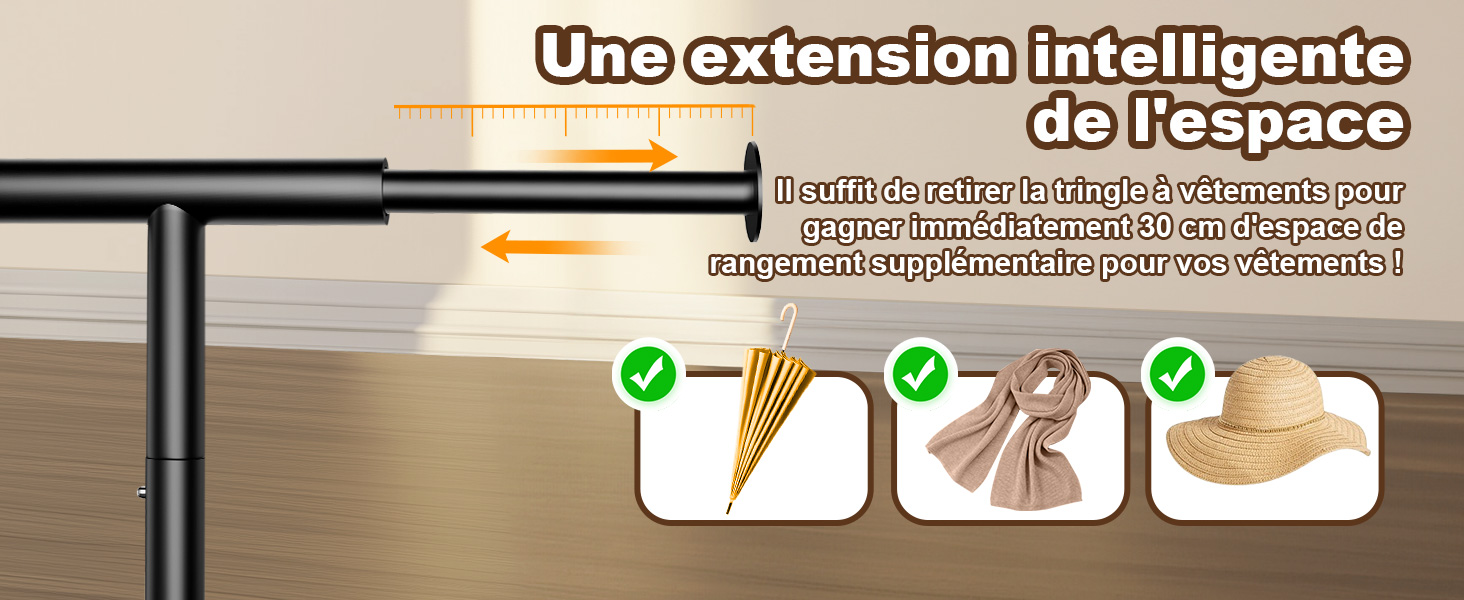 Le texte indique « Une extension intelligente » et « Go Respace ». Schéma du produit montrant les étapes d'installation ou d'assemblage avec les pièces de raccordement et les pièces.