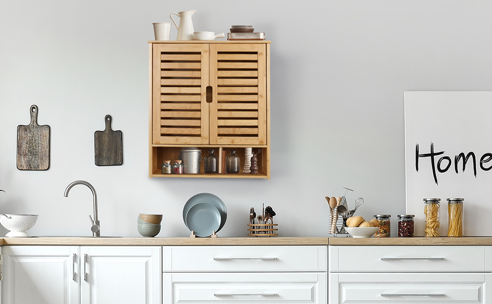 Armoire Salle de Bain Mural：Organisateur de Rangement en Bambou 