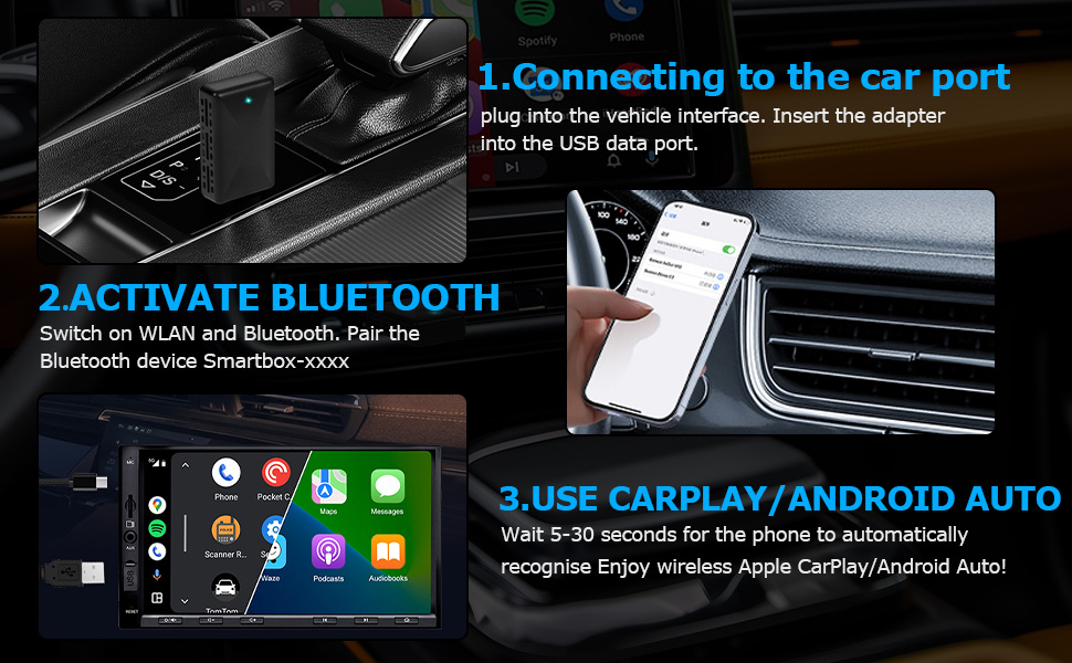 Adaptateur sans Fil pour CarPlay et Android Auto