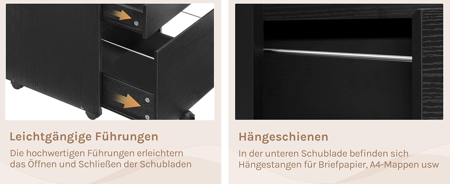 Rollcontainer, Aktenschrank mit 2 Schubladen, mobiler Büroschrank, Schreibtisch Unterschrank