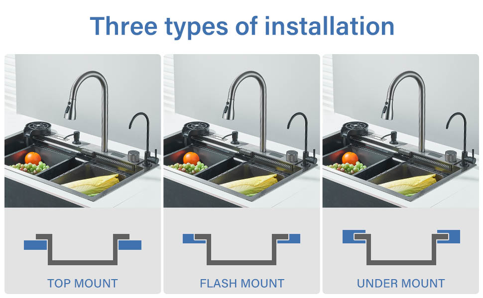 Single Bowl Kitchen Sink Waterfall Single Sink Filtered Water Faucet Workstation Kitchen Sink
