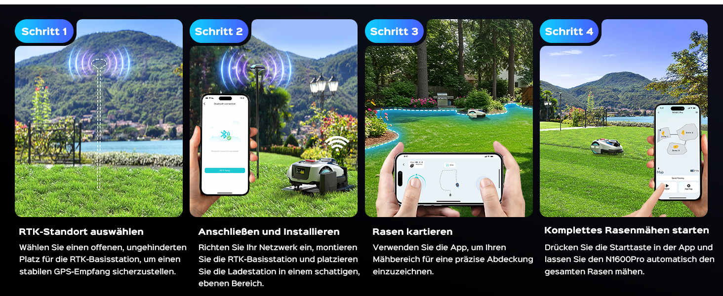 Der Text lautet „Bild 3“. Eine Reihe von Screenshots der mobilen App, die das Layout von Golfplätzen und die Spieloberflächen mit sichtbaren blauen Aktionsschaltflächen zeigen.