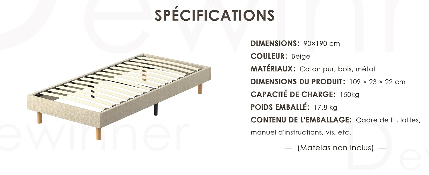 Le texte indique « SPÉCIFICATIONS ».