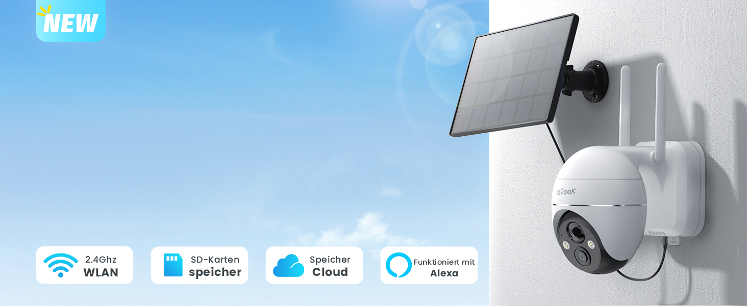 fanxiang 2K draadloze beveiligingscamera voor buiten met zonnepaneel en 64GB-kaart, oplaadbare batterij, draadloze WiFi-camera, 300° panrotatie, PIR, nachtzicht in kleur, AI-bewegingsdetectie