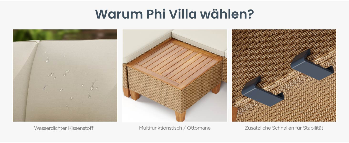 PHI VILLA Gartenmöbel Set Balkonmöbel 3 Teilig