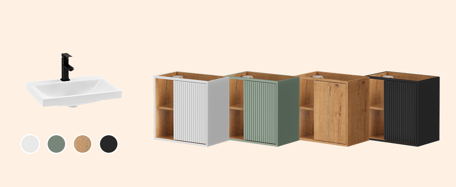 Sei contenitori decorativi in diversi colori: beige, grigio, verde salvia, marrone chiaro, blu marino e finitura in legno scuro, visualizzati in fila con indicatore di misurazione.