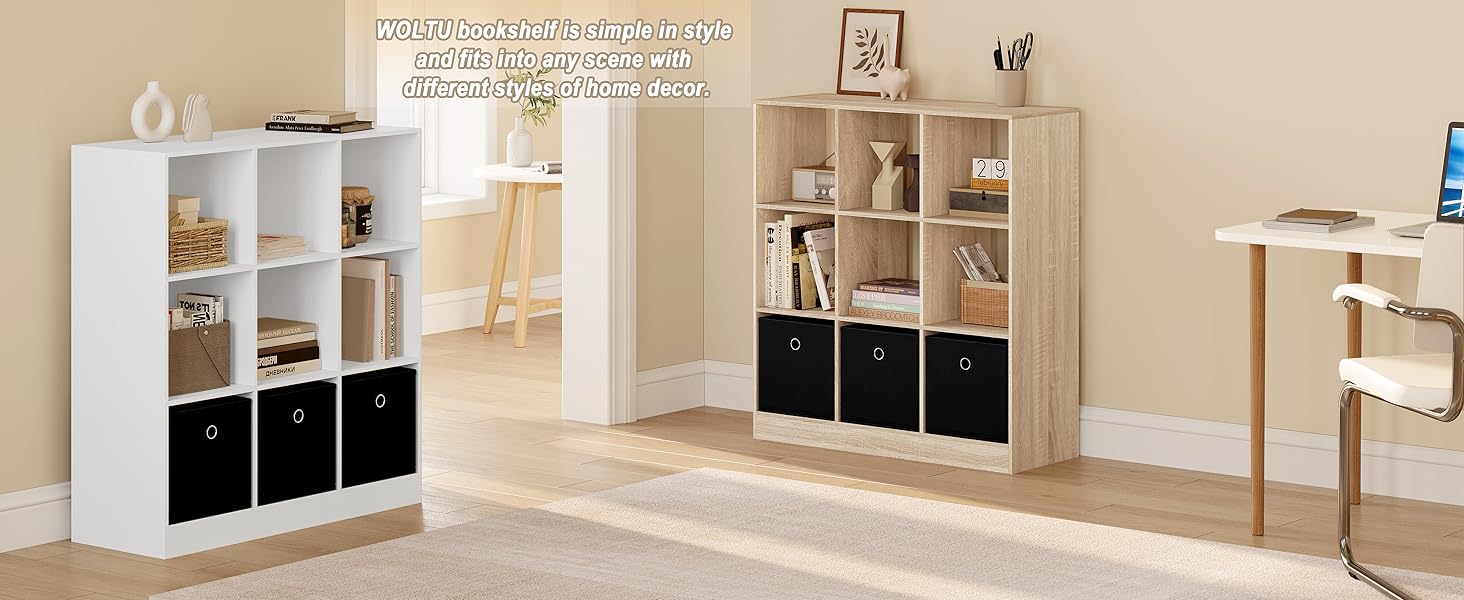bookshelf bookcase organiser wardrobe storage display cube 3 drawers wood