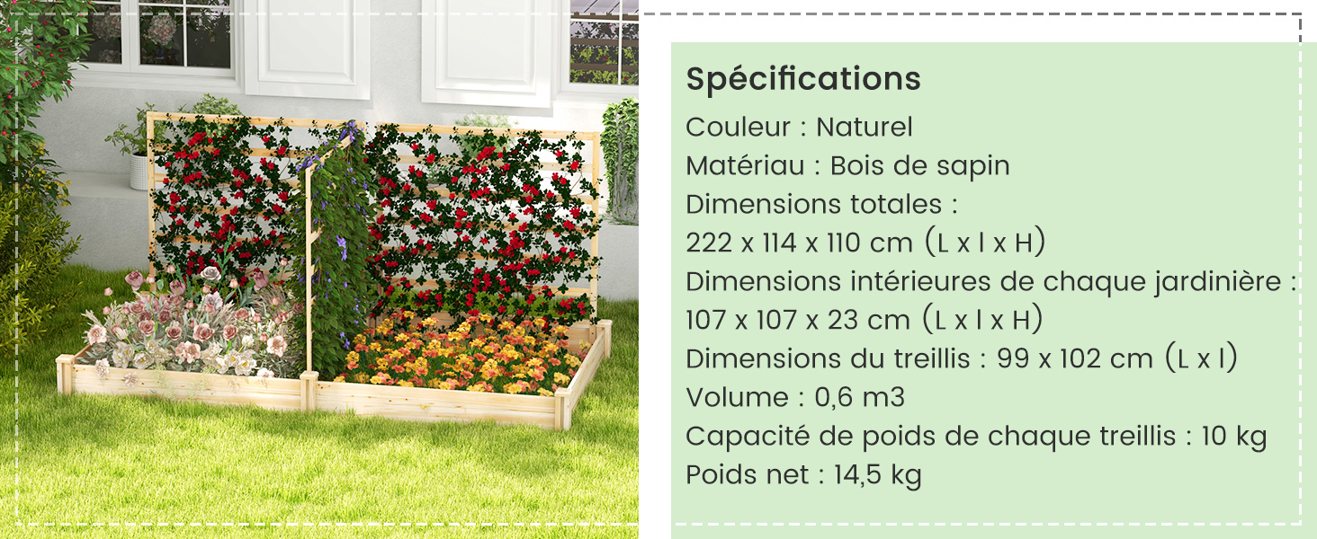 Jardinière avec 3 Treillis