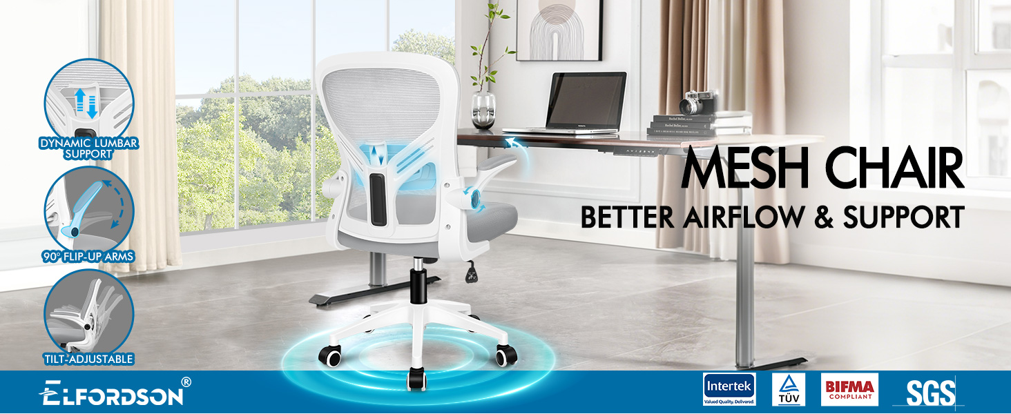 Text reads 'MESH CHAIR BETTER AIRFLOW & SUPPORT'