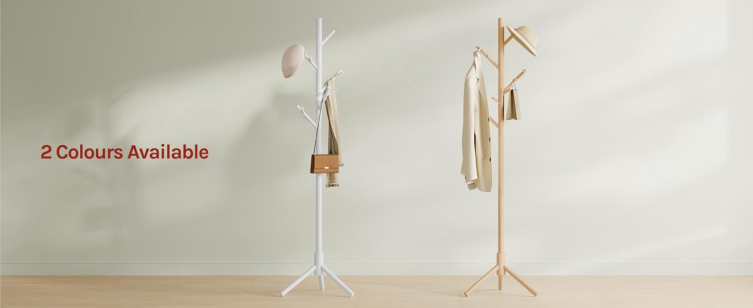 Text reads '2 Colours Available'. Display shows two hanging pendant light fixtures in different finishes mounted on white stands against neutral background.