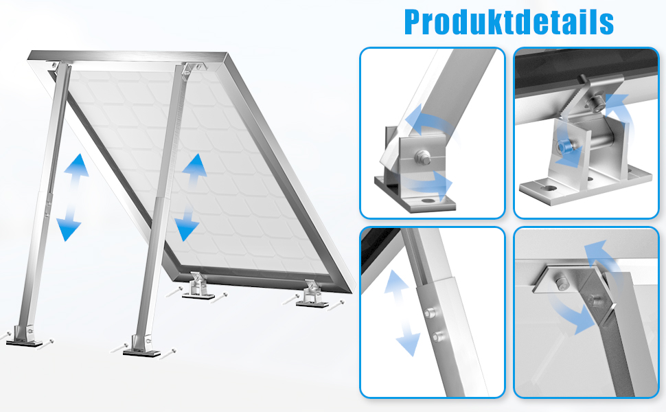 Supports Panneau Solaire Aluminium Lot De 2 - Inclinaison Réglable 15-60°