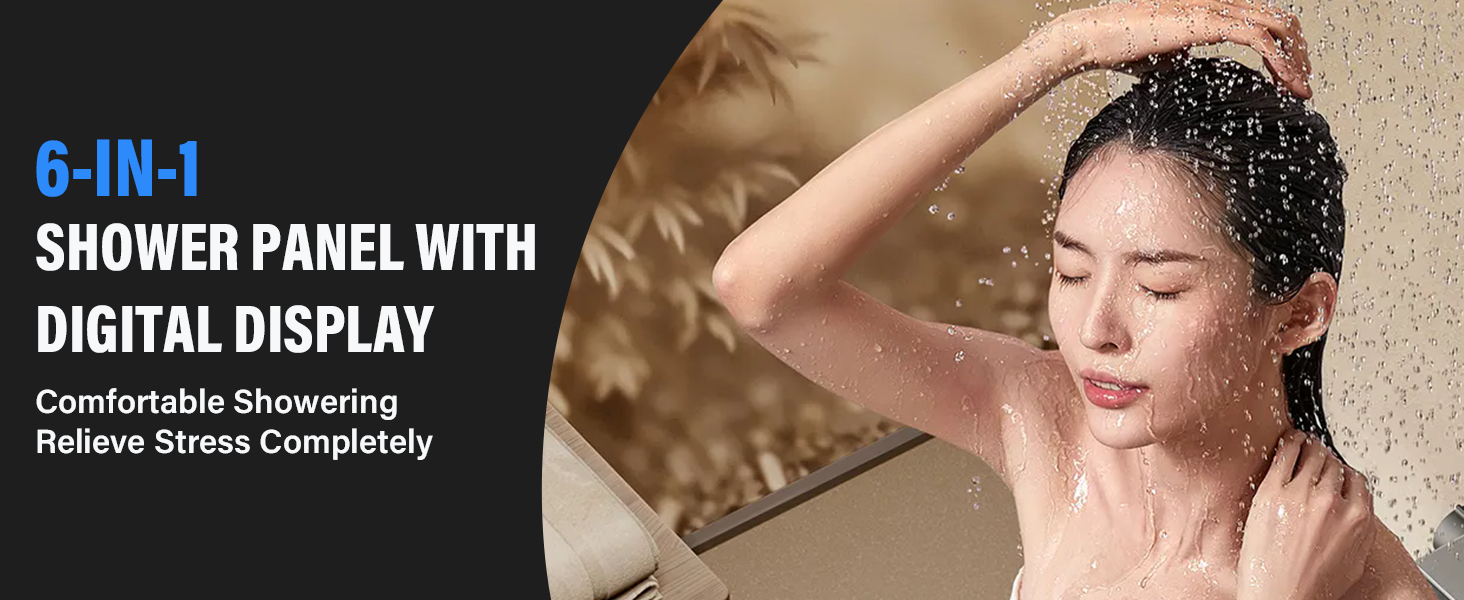 FUZ Shower Panel Tower System, Stainless Steel 6 IN 1 Shower Panel System with LED rain Shower Head
