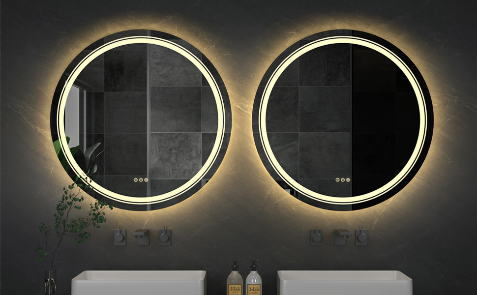 miroir salle de bain rond led 60 cm avec elairage integre