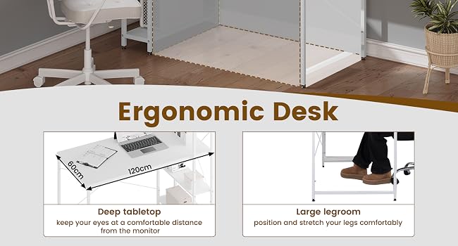 scrivania ergonomica con sedia bianca