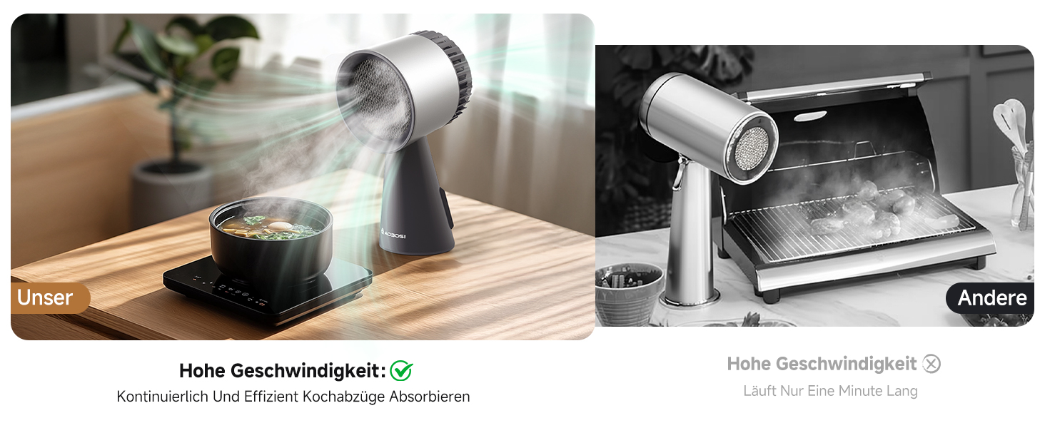 Geteiltes Bild, das den verwendeten elektrischen Haartrockner zeigt: Auf der linken Seite wird der Dampf angezeigt, der beim Stylen aufsteigt, auf der rechten Seite das Gerät in Betrieb.