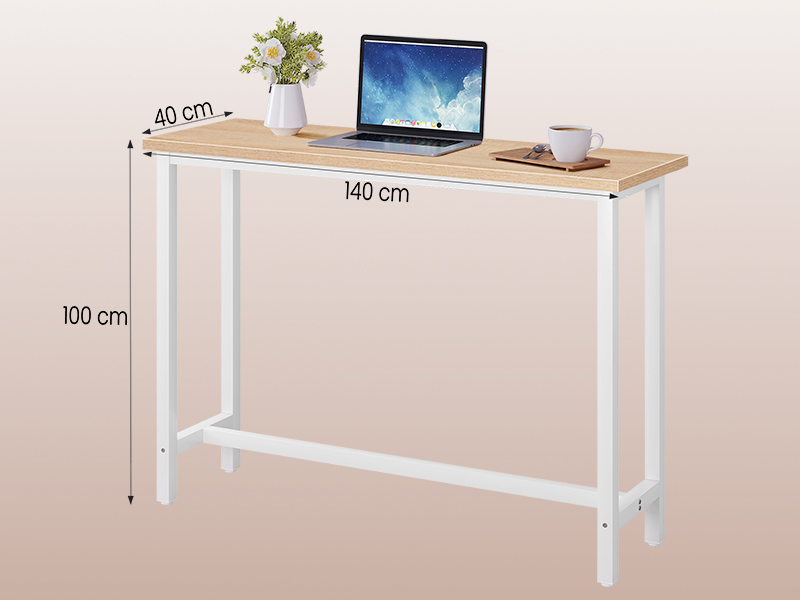 Sistema minimalista de estanterías de pared con soportes de metal blanco y superficie de madera, que muestra las medidas y el proceso de instalación.