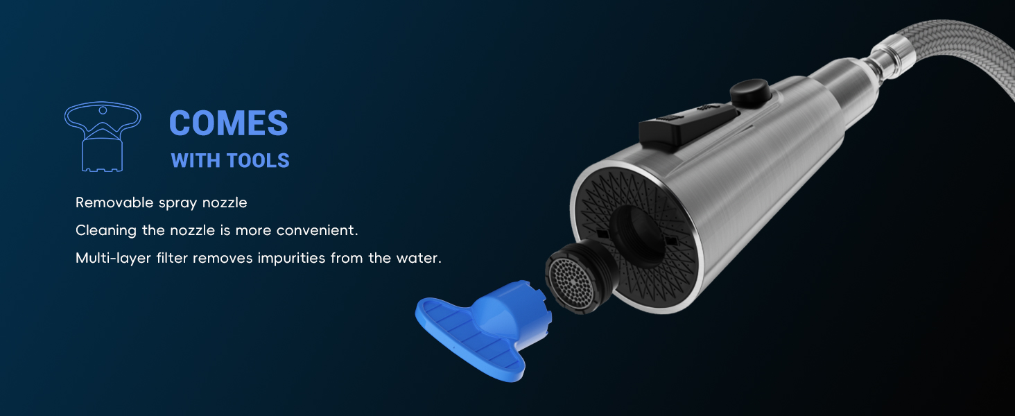 Kitchen Mixer Tap with Pull Out Spray, Stainless Steel Sink Taps Mixer for Kitchen Single Lever