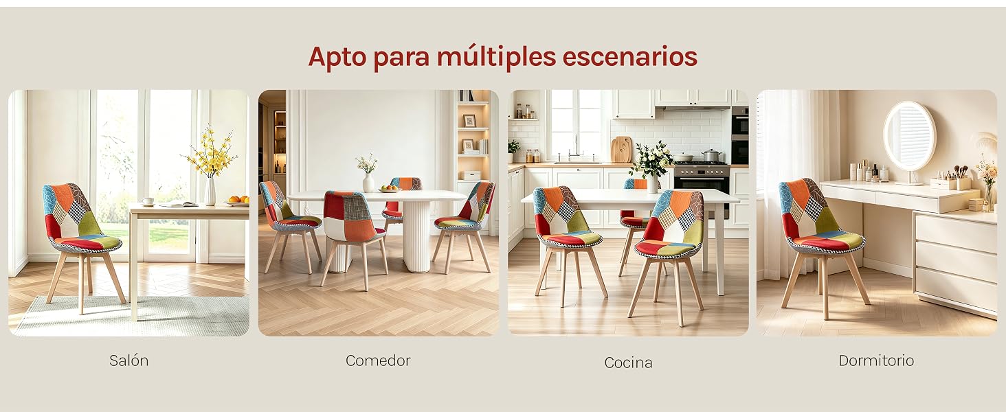 El texto dice «Apto para múltiples escenarios». Habitaciones interiores modernas que muestran la disposición de los muebles de la sala de estar, la cocina, el comedor y el dormitorio en espacios luminosos y contemporáneos.