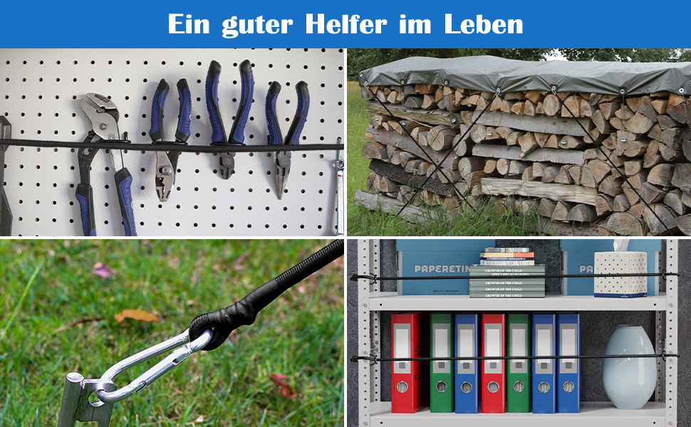 Collage von Werkzeugen und Artikeln von Auswahl: Pinces sur panneau perforé, bois de chauffage empilé, sécateurs et classeurs à data-src=